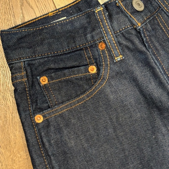 Women’s Levi’s Premium W25 L34 Classic Dark Blue Ribcage Wide Leg Jeans - Picture 3 of 16